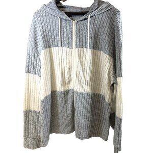 Light Blue & White Zip Up Sweater- Women's Plus Size XXL